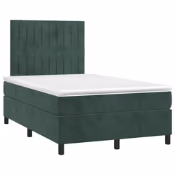 vidaXL Letto a Molle con Materasso e LED Verde Scuro 120x190cm Velluto - Vista aggiuntiva 3