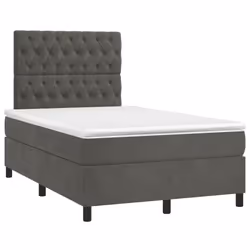 vidaXL Letto a Molle Materasso e LED Grigio Scuro 120x190cm in Velluto - Vista aggiuntiva 3