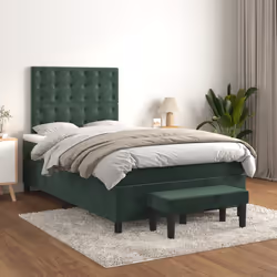 vidaXL Giroletto a Molle con Materasso Verde Scuro 120x190 cm Velluto - Vista aggiuntiva 3