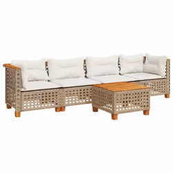 vidaXL Set Divano da Giardino 5 pz con Cuscini Beige in Polyrattan - Vista aggiuntiva 2