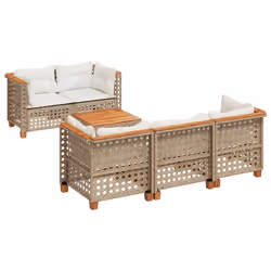 vidaXL Set Divano da Giardino 6 pz con Cuscini Beige in Polyrattan - Vista aggiuntiva 2