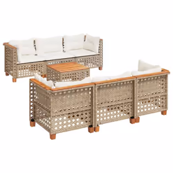 vidaXL Set Divani da Giardino 7 pz con Cuscini Beige in Polyrattan - Vista aggiuntiva 2