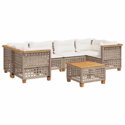 vidaXL Set Divani da Giardino 7 pz con Cuscini Beige in Polyrattan - Vista aggiuntiva 2