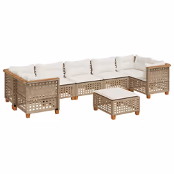 vidaXL Set Divano da Giardino 8 pz con Cuscini Beige in Polyrattan - Vista aggiuntiva 2