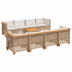vidaXL Set Divano da Giardino 9 pz con Cuscini Beige in Polyrattan - Vista aggiuntiva 2