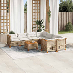 vidaXL Set Divano da Giardino 9 pz con Cuscini Beige in Polyrattan