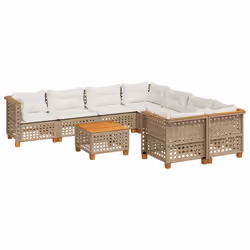 vidaXL Set Divano da Giardino 9 pz con Cuscini Beige in Polyrattan - Vista aggiuntiva 2