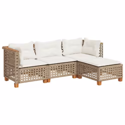 vidaXL Set Divano da Giardino 4 pz con Cuscini Beige in Polyrattan - Vista aggiuntiva 2