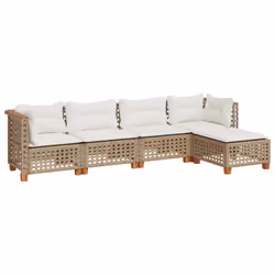 vidaXL Set Divano da Giardino 5 pz con Cuscini Beige in Polyrattan - Vista aggiuntiva 2