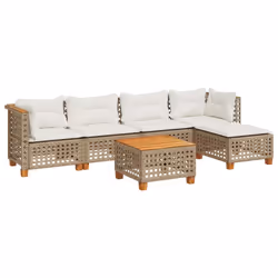 vidaXL Set Divano da Giardino 6 pz con Cuscini Beige in Polyrattan - Vista aggiuntiva 2