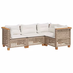 vidaXL Set Divano da Giardino 4 pz con Cuscini Beige in Polyrattan - Vista aggiuntiva 2
