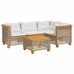 vidaXL Set Divano da Giardino 5 pz con Cuscini Beige in Polyrattan - Vista aggiuntiva 2