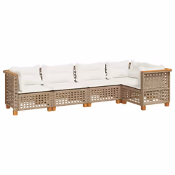 vidaXL Set Divano da Giardino 5 pz con Cuscini Beige in Polyrattan - Vista aggiuntiva 2