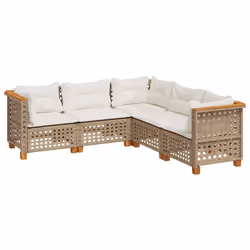 vidaXL Set Divano da Giardino 5 pz con Cuscini Beige in Polyrattan - Vista aggiuntiva 2