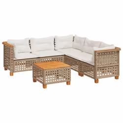 vidaXL Set Divano da Giardino 6 pz con Cuscini Beige in Polyrattan - Vista aggiuntiva 2