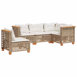 vidaXL Set Divano da Giardino 5 pz con Cuscini Beige in Polyrattan - Vista aggiuntiva 2