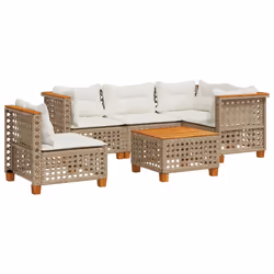 vidaXL Set Divano da Giardino 6 pz con Cuscini Beige in Polyrattan - Vista aggiuntiva 2