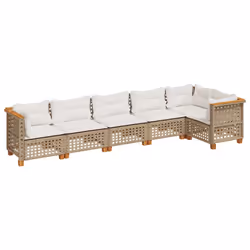 vidaXL Set Divano da Giardino 6 pz con Cuscini Beige in Polyrattan - Vista aggiuntiva 2