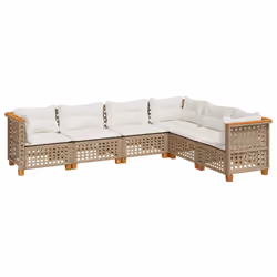 vidaXL Set Divano da Giardino 6 pz con Cuscini Beige in Polyrattan - Vista aggiuntiva 2