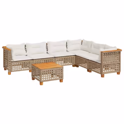 vidaXL Set Divani da Giardino 7 pz con Cuscini Beige in Polyrattan - Vista aggiuntiva 2