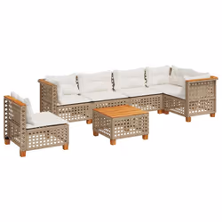 vidaXL Set Divani da Giardino 7 pz con Cuscini Beige in Polyrattan - Vista aggiuntiva 2