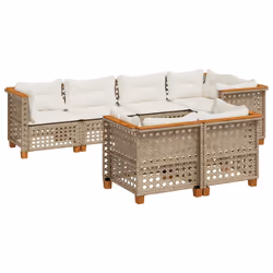 vidaXL Set Divani da Giardino 7 pz con Cuscini Beige in Polyrattan - Vista aggiuntiva 2