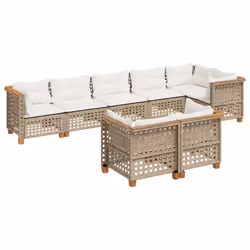 vidaXL Set Divano da Giardino 8 pz con Cuscini Beige in Polyrattan - Vista aggiuntiva 2
