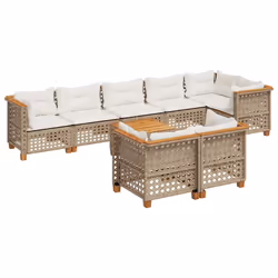 vidaXL Set Divano da Giardino 9 pz con Cuscini Beige in Polyrattan - Vista aggiuntiva 2