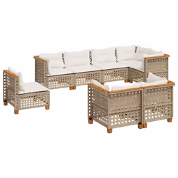 vidaXL Set Divano da Giardino 8 pz con Cuscini Beige in Polyrattan - Vista aggiuntiva 2