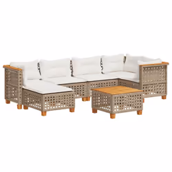 vidaXL Set Divani da Giardino 7 pz con Cuscini Beige in Polyrattan - Vista aggiuntiva 2