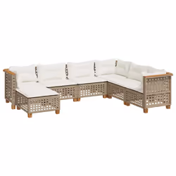 vidaXL Set Divani da Giardino 7 pz con Cuscini Beige in Polyrattan - Vista aggiuntiva 2
