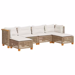vidaXL Set Divano da Giardino 6 pz con Cuscini Beige in Polyrattan - Vista aggiuntiva 2