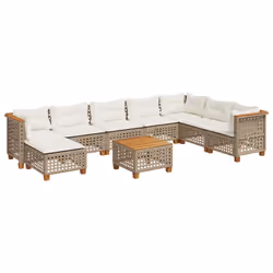 vidaXL Set Divano da Giardino 9 pz con Cuscini Beige in Polyrattan - Vista aggiuntiva 2
