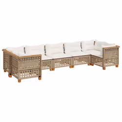vidaXL Set Divani da Giardino 7 pz con Cuscini Beige in Polyrattan - Vista aggiuntiva 2
