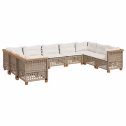 vidaXL Set Divano da Giardino 9 pz con Cuscini Beige in Polyrattan - Vista aggiuntiva 2