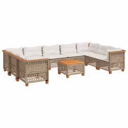 vidaXL Set Divano da Giardino 10 pz con Cuscini Beige in Polyrattan - Vista aggiuntiva 2