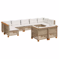 vidaXL Set Divano da Giardino 9 pz con Cuscini Beige in Polyrattan - Vista aggiuntiva 2