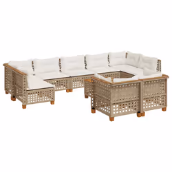 vidaXL Set Divano da Giardino 10 pz con Cuscini Beige in Polyrattan - Vista aggiuntiva 2