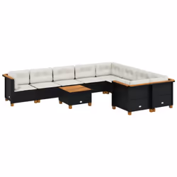 vidaXL Set Divani da Giardino 10pz con Cuscini in Polyrattan Nero - Vista aggiuntiva 2