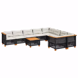 vidaXL Set Divani da Giardino 10pz con Cuscini in Polyrattan Nero - Vista aggiuntiva 2
