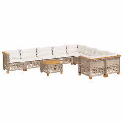 vidaXL Set Divano da Giardino 10 pz con Cuscini Beige in Polyrattan - Vista aggiuntiva 2