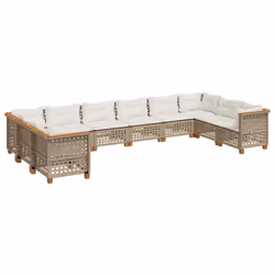 vidaXL Set Divano da Giardino 10 pz con Cuscini Beige in Polyrattan - Vista aggiuntiva 2