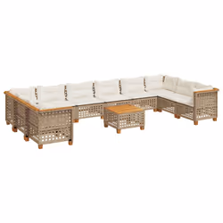 vidaXL Set Divani da Giardino 11 pz con Cuscini Beige in Polyrattan - Vista aggiuntiva 2