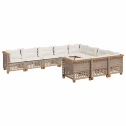 vidaXL Set Divano da Giardino 10 pz con Cuscini Beige in Polyrattan - Vista aggiuntiva 2