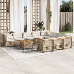 vidaXL Set Divani da Giardino 11 pz con Cuscini Beige in Polyrattan