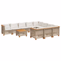 vidaXL Set Divani da Giardino 11 pz con Cuscini Beige in Polyrattan - Vista aggiuntiva 2