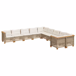 vidaXL Set Divano da Giardino 10 pz con Cuscini Beige in Polyrattan - Vista aggiuntiva 2