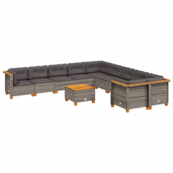 vidaXL Set Divani da Giardino 11 pz con Cuscini in Polyrattan Grigio - Vista aggiuntiva 2