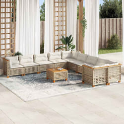 vidaXL Set Divani da Giardino 11 pz con Cuscini Beige in Polyrattan