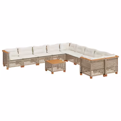 vidaXL Set Divani da Giardino 11 pz con Cuscini Beige in Polyrattan - Vista aggiuntiva 2